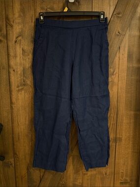 Women's Navy Cropped Linen Blend Pants